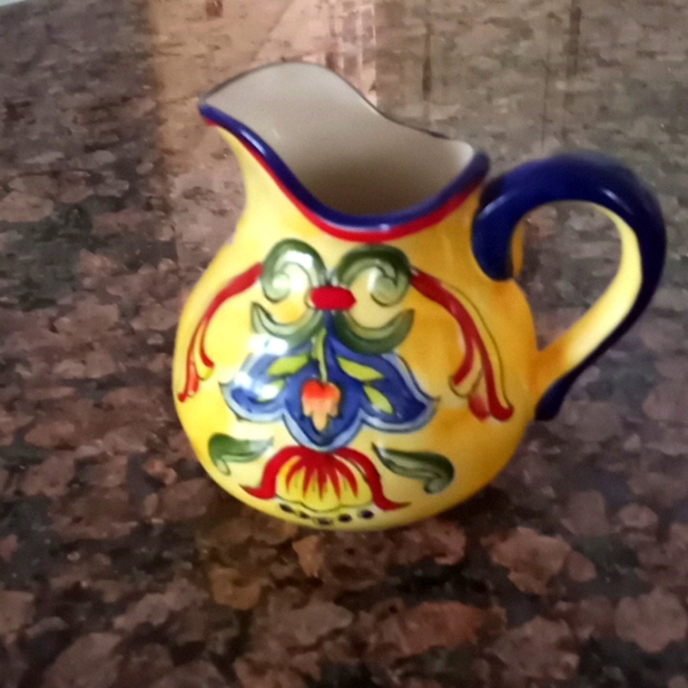 Nice Ceramic Yellow and Blue Small Pitcher